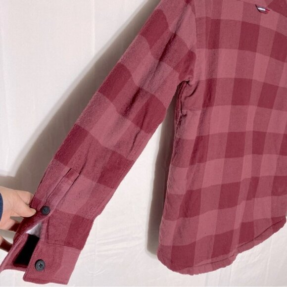 Tommy Jeans Red Plaid Sherpa Lined Casual Fit Button Up Shacket Light Jacket M - Picture 11 of 16